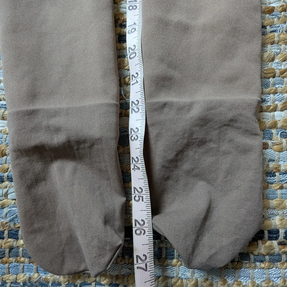 Taupe Fleece Lined Thermal Tights M Faux Sheer Pantyhose Look Warm Winter Minima
